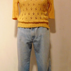 Vintage silk yellow sweater puffy sleeves pullover hipster mod boho large image 3