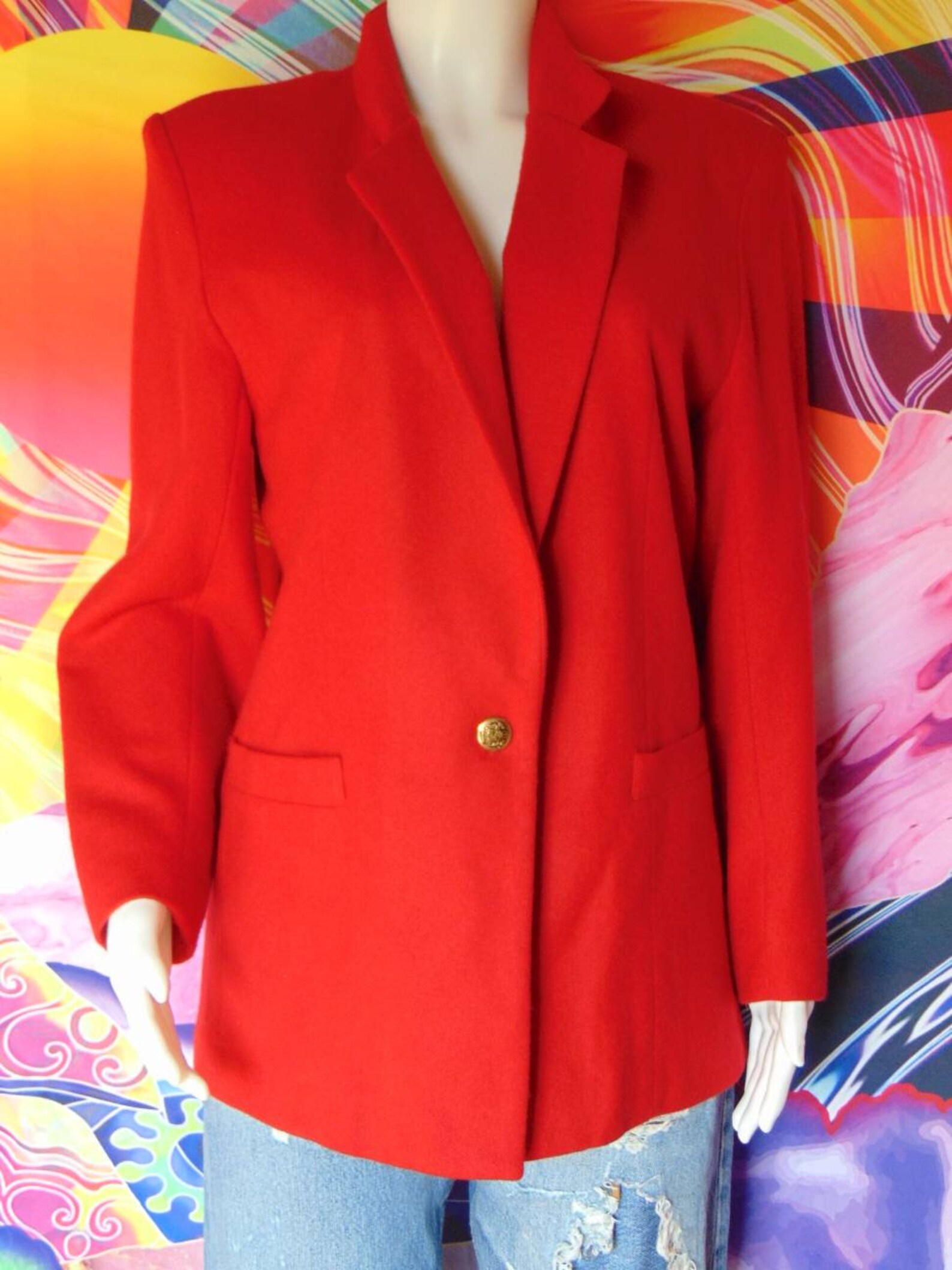 Vintage Red Wool Blazer Shoulder Pads Lined Pockets 12 Mod Etsy UK