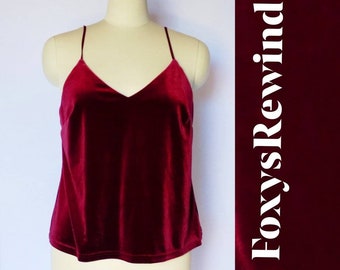 Christmas Y2K velvet flowing burgundy tank crop sleeveless top red large medium sleeveless