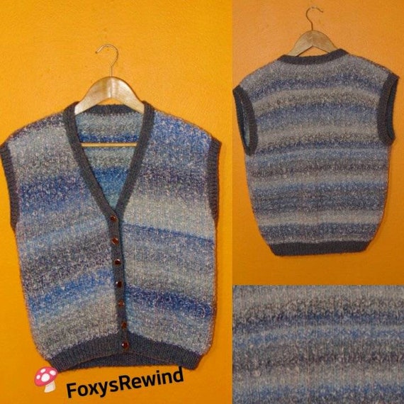 Vintage 1970s 80s sweater vest Blue Button vest c… - image 1