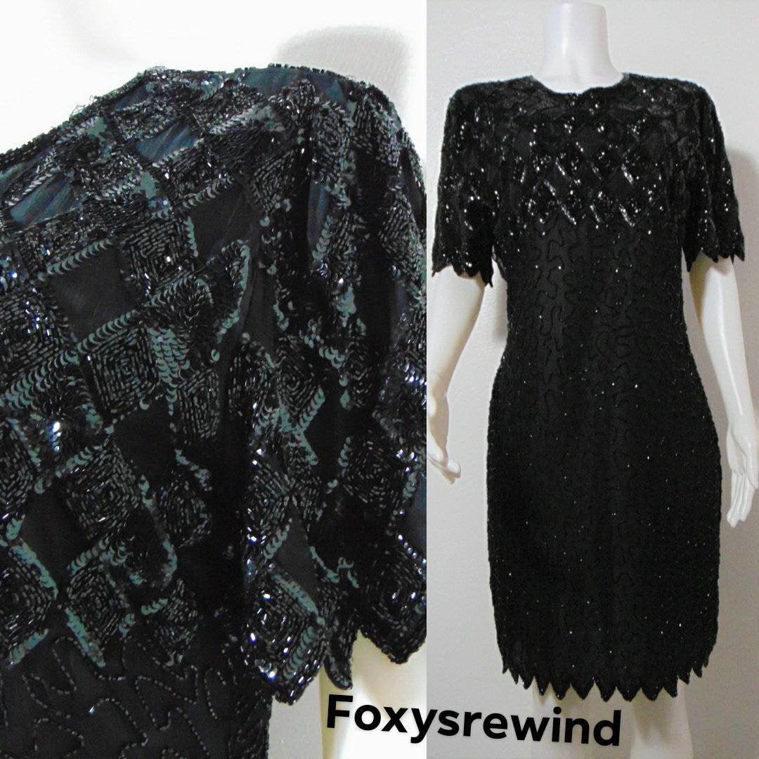 Vintage Black Sparkle Dress Bedazzled Beaded Dress Laurence | Etsy