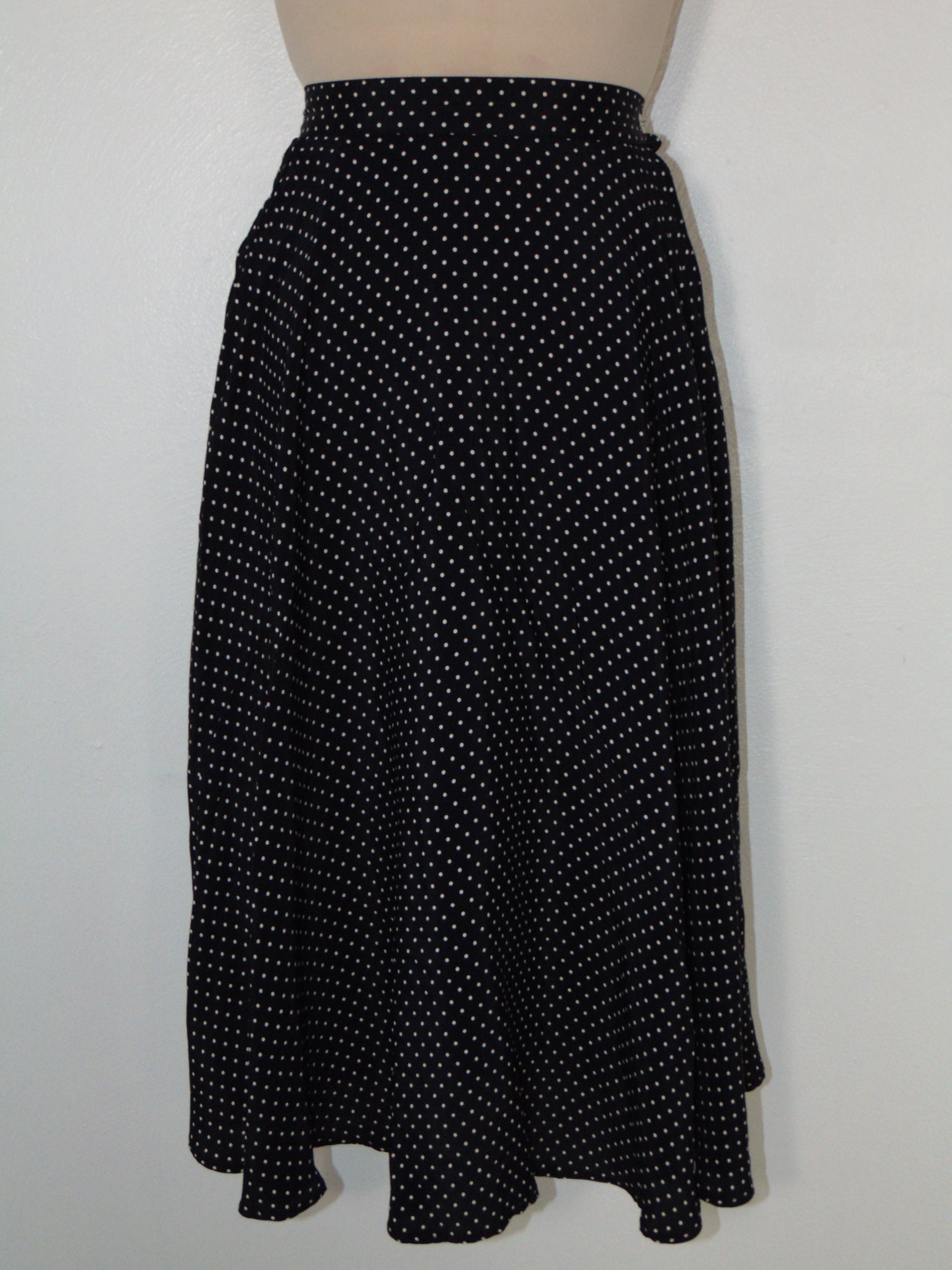 Vintage black white polka dot skirt 100% rayon pockets below | Etsy