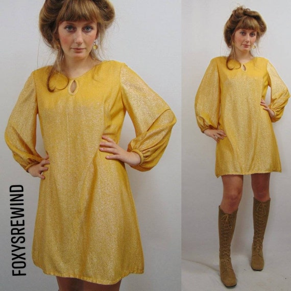 Vintage 1960s metallic mini dress puffy ...