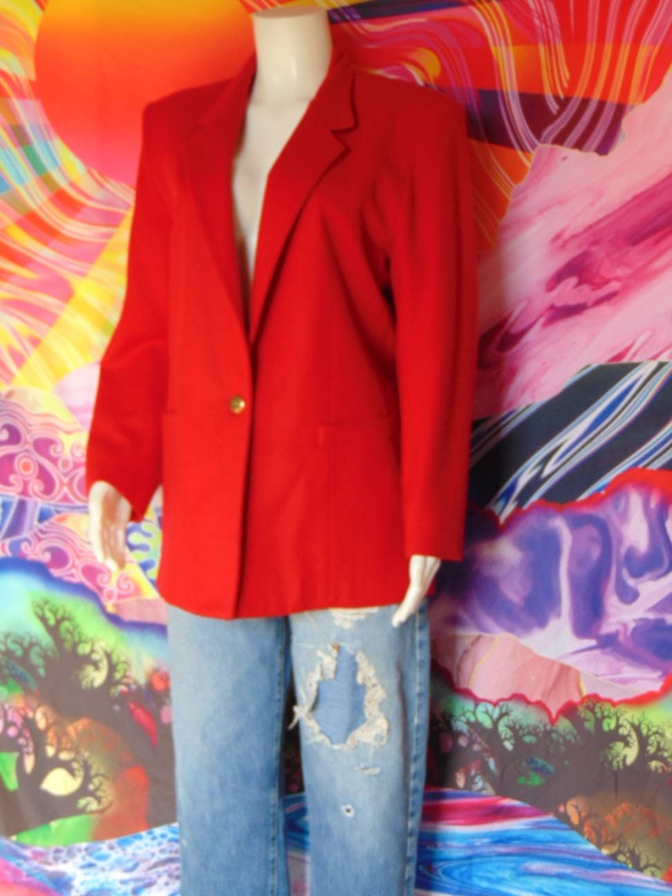 Vintage Red Wool Blazer Shoulder Pads Lined Pockets 12 Mod Etsy UK