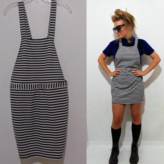 VINTAGE 80s 90s stripe overall stress suspender sh