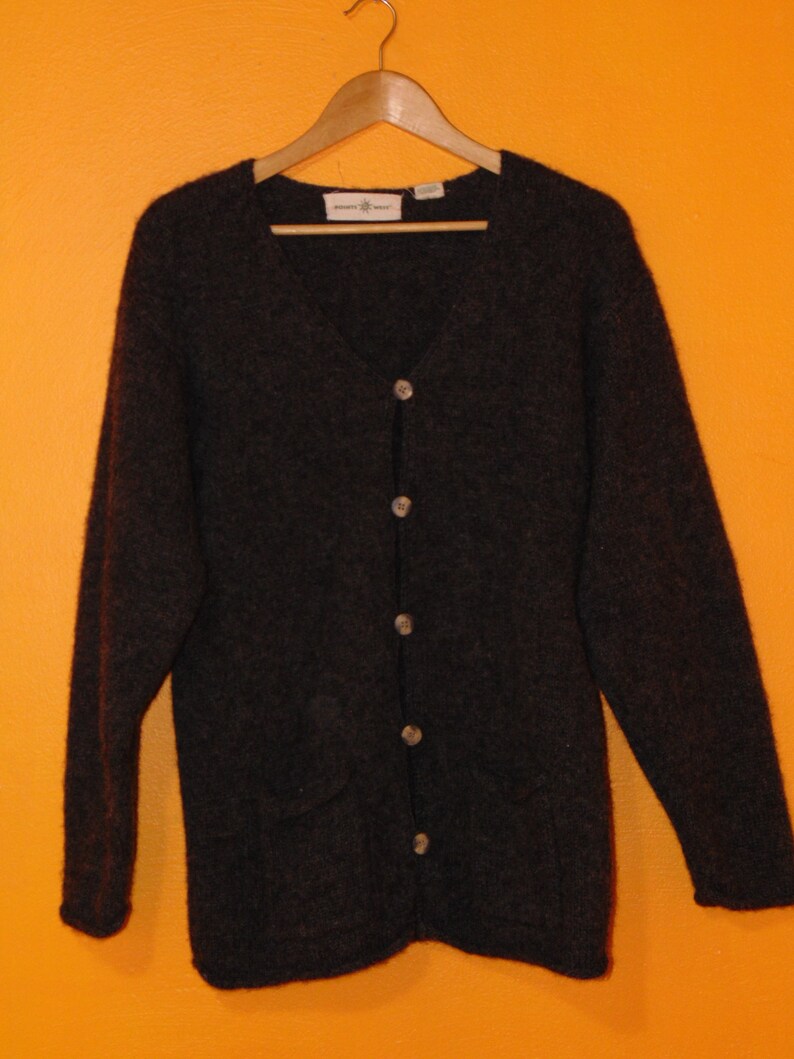 Vintage 100/% wool grey cardigan Points West sweater hipster mod boho plus size