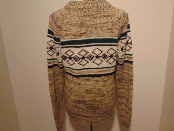 vintage 1970s ski sweater pullover tan green knit… - image 7