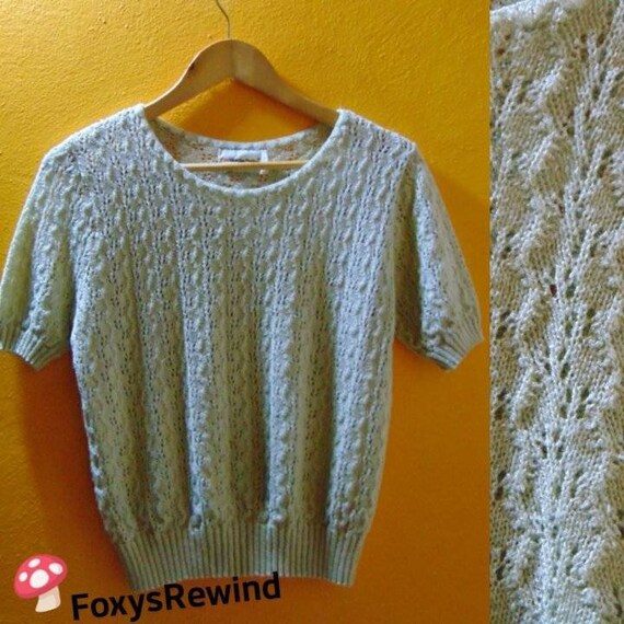 Vintage 1970s green sweater mint knit tops see thr