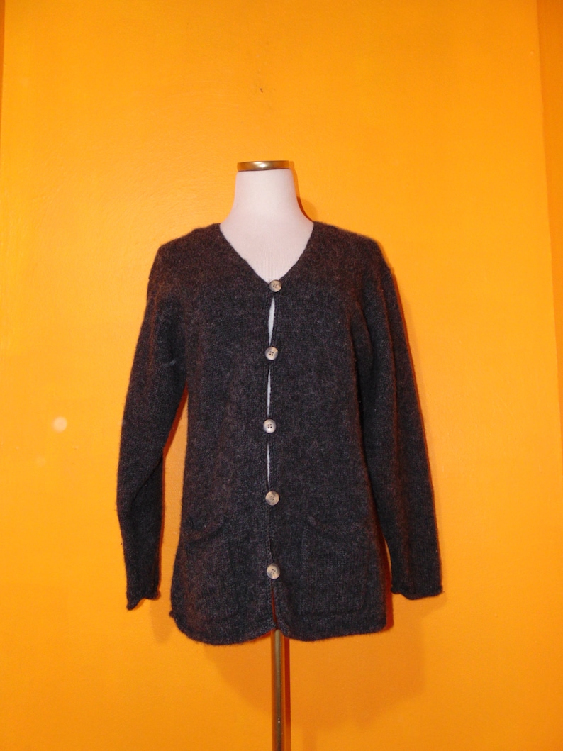 Vintage 100/% wool grey cardigan Points West sweater hipster mod boho plus size