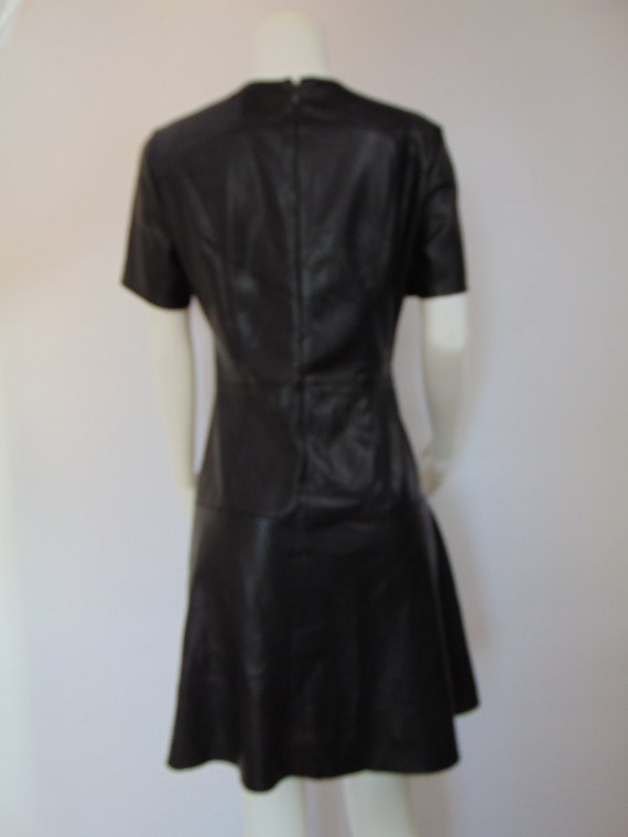 Y2K Vintage faux leather black dress short sleeve… - image 7