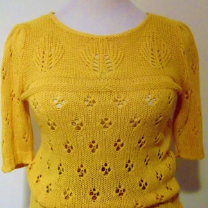 Vintage silk yellow sweater puffy sleeves pullover hipster mod boho large image 2
