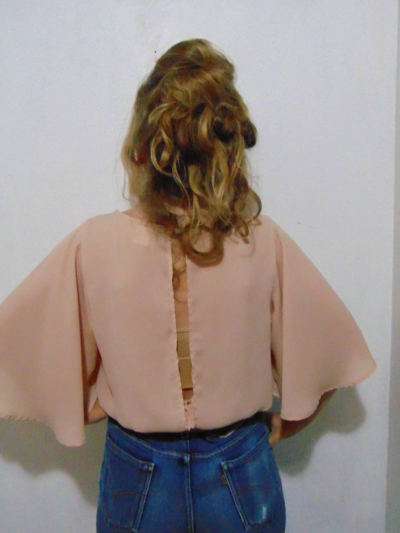 Vintage pink top blouse rhinestone shirt pink Chiffon hipster mod boho