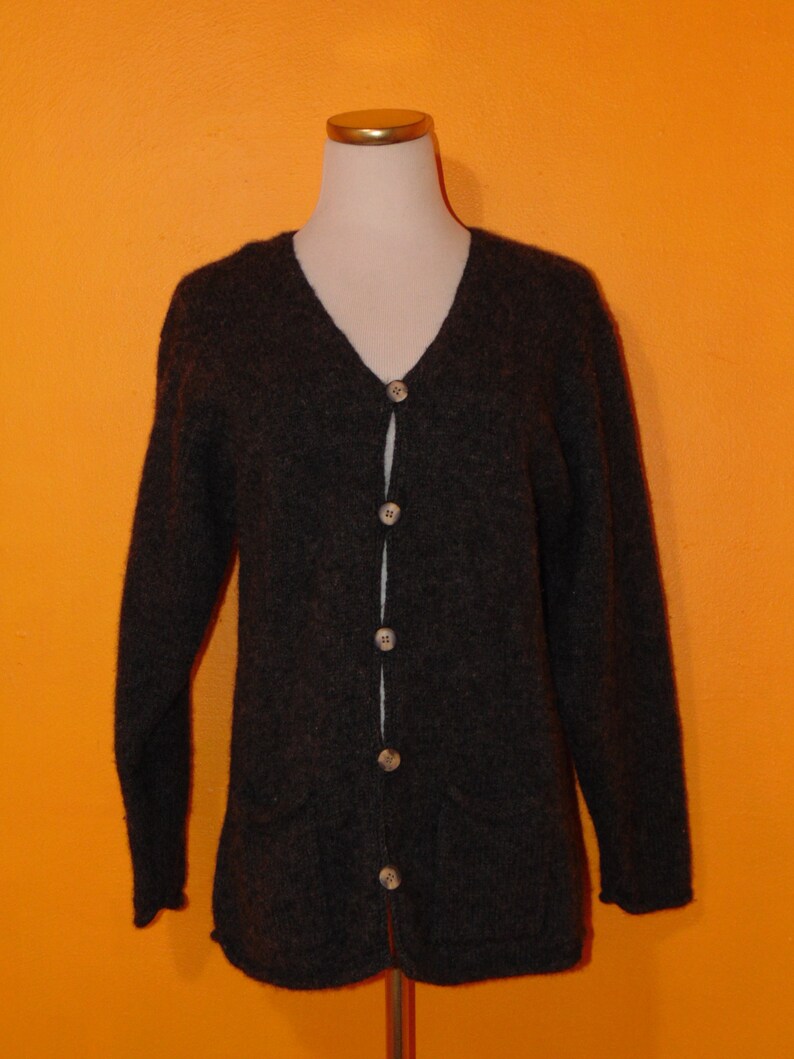Vintage 100/% wool grey cardigan Points West sweater hipster mod boho plus size