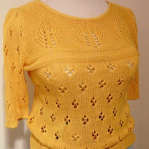 Vintage silk yellow sweater puffy sleeves pullover hipster mod boho large image 4