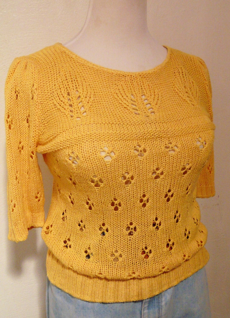 Vintage silk yellow sweater puffy sleeves pullover hipster mod boho large image 4