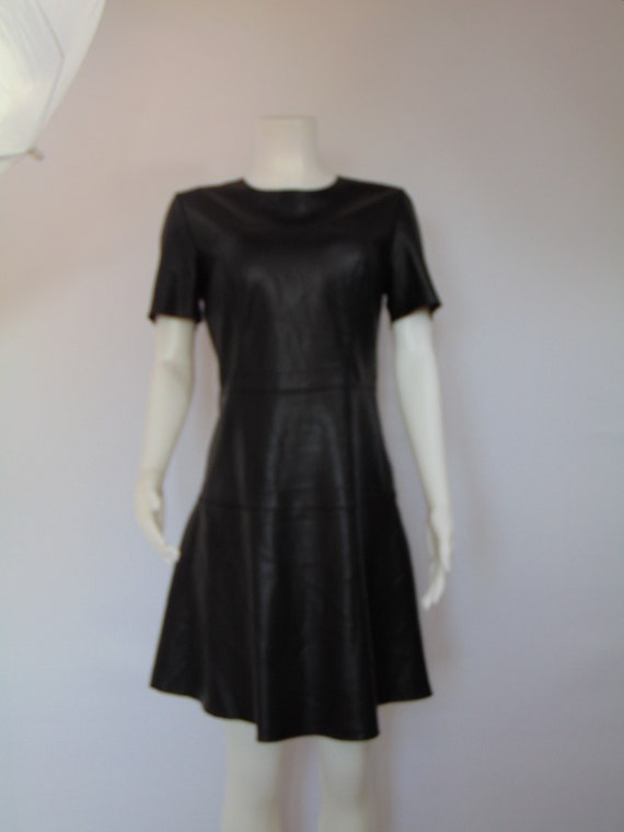 Y2K Vintage faux leather black dress short sleeve… - image 4