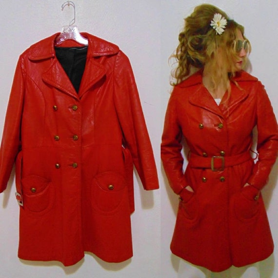 VINTAGE 1960s 70s red leather jacket double-breast