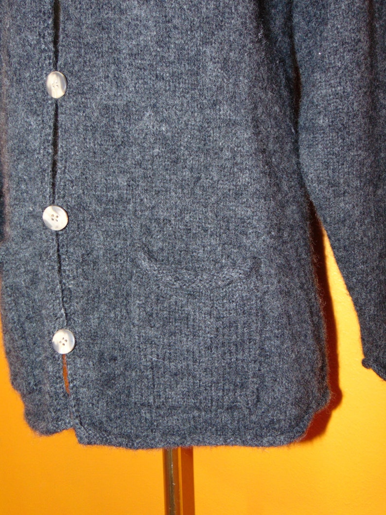 Vintage 100/% wool grey cardigan Points West sweater hipster mod boho plus size