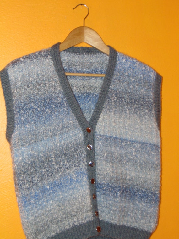 Vintage 1970s 80s sweater vest Blue Button vest c… - image 2