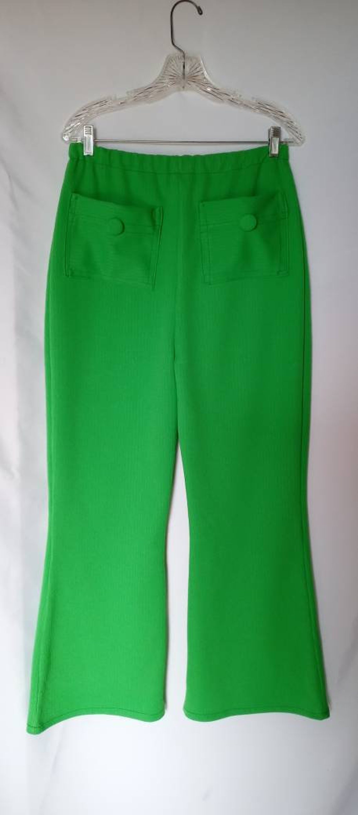 1970's High waist bright green polyester bell bottom pants | Etsy