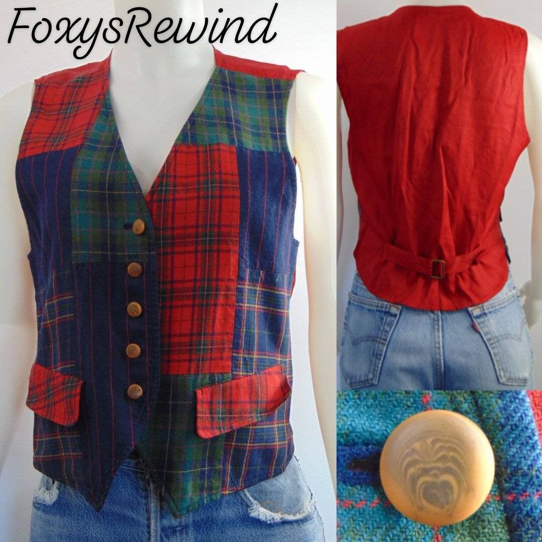 Vintage Damen rot karierte Weste Damenwolle rot Taschen Rayon | Etsy