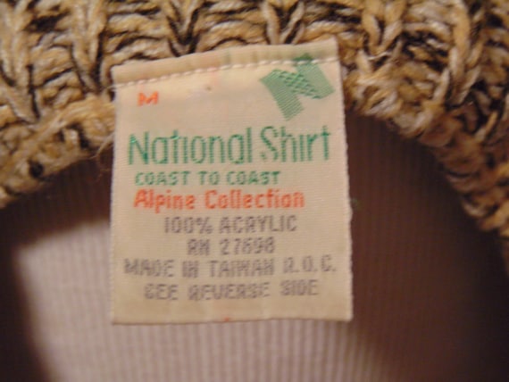 vintage 1970s ski sweater pullover tan green knit… - image 6