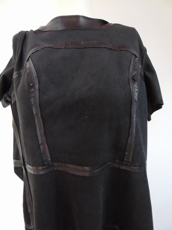 Y2K Vintage faux leather black dress short sleeve… - image 9