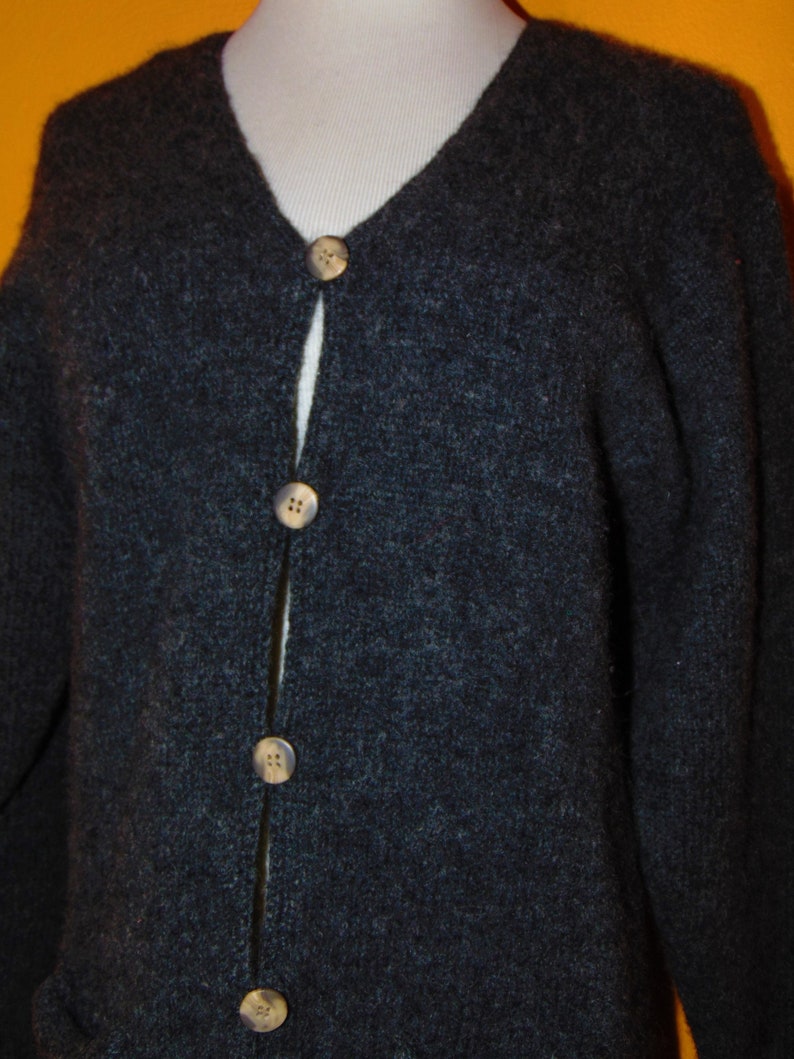 Vintage 100/% wool grey cardigan Points West sweater hipster mod boho plus size