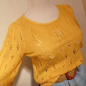 Vintage silk yellow sweater puffy sleeves pullover hipster mod boho large image 8