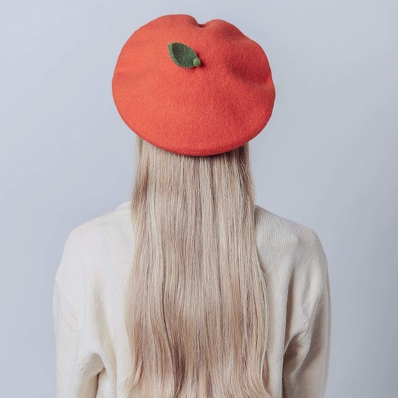 Handmade Wool Beret in Orange Lemon 
