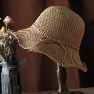 Women's Sun Hat Solid Color Wide Brim Bucket Hat Straw Hat Beach  Summer Soft Hat