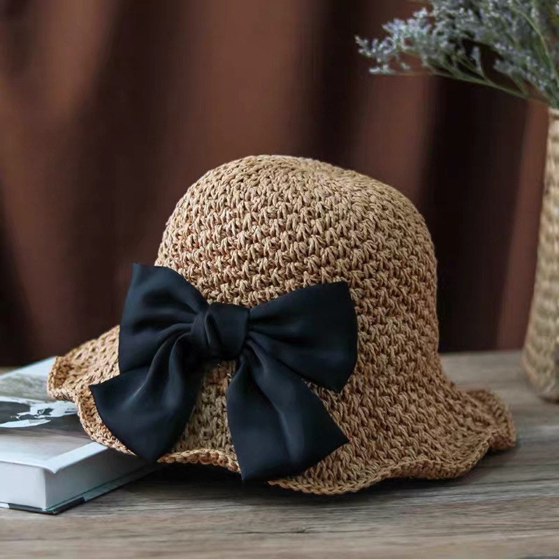Straw Hat With Bow Tie Straw Hat for Women Girl Sun Summer Etsy