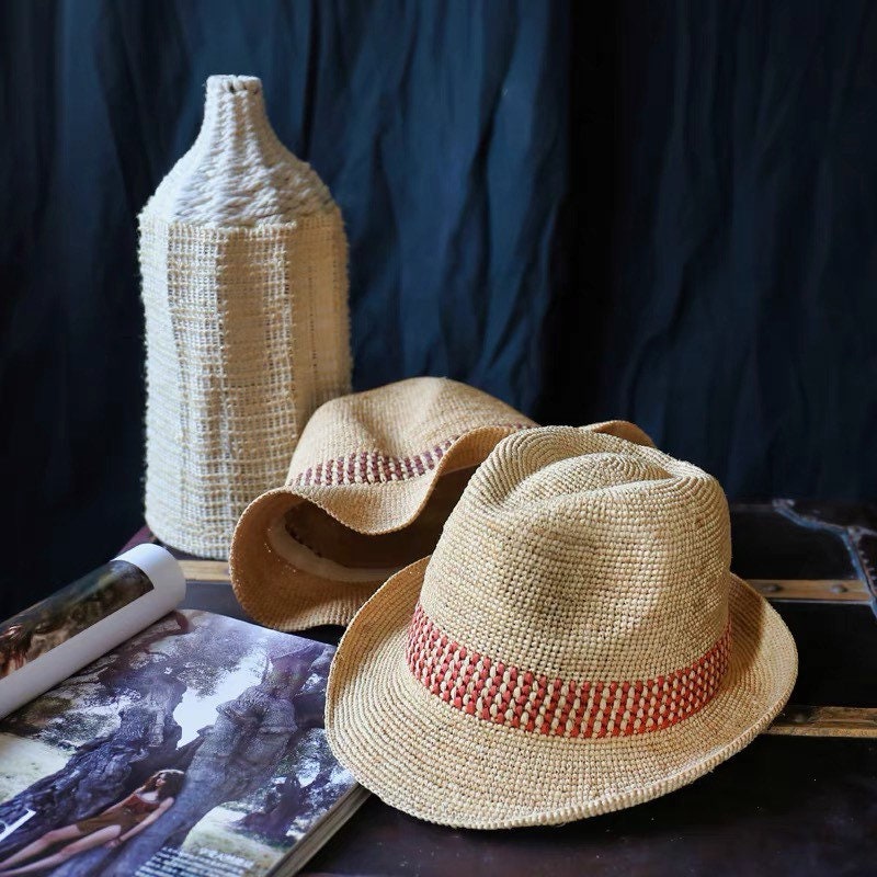 Raffia Straw Panama Hat Unisex Fedora Straw Hat Safari - Etsy