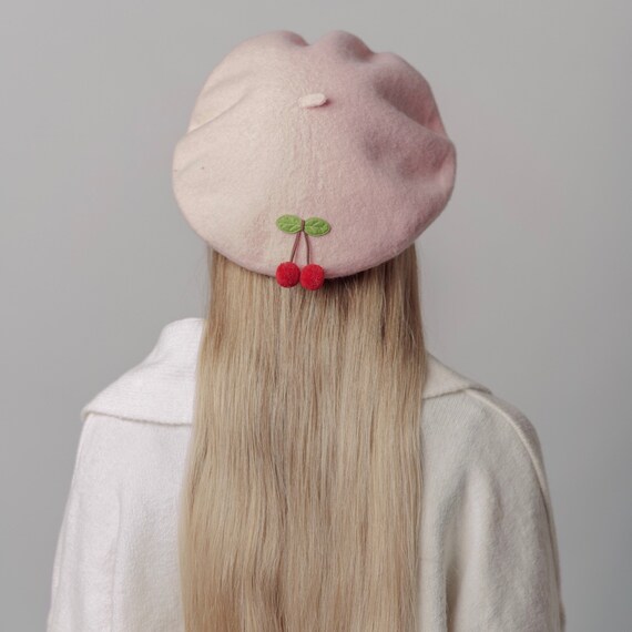 Women Kid Berets Hat Cherry Wool Beret 