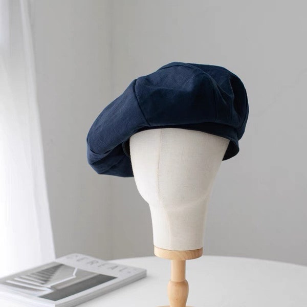 Béret extra-large printemps-été pour homme/femme, béret 100 % lin, béret sur mesure pour homme/femme, béret de peintre, chapeau pour homme/femme