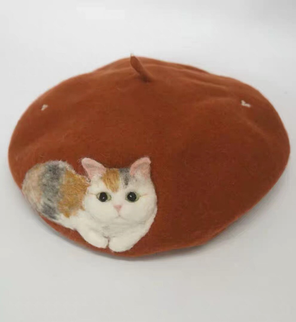 Custom Made Cat Beret Wool Felted Beret Beret Hat for Women Etsy