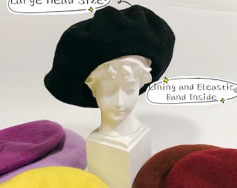 Übergroße Beret für Frauen (Passend für große Kopf), Vintage Französisch Maler Beret, Frühling / Herbst / Winter Hut für Frauen / Mädchen, Hergestellt aus 100% Wolle