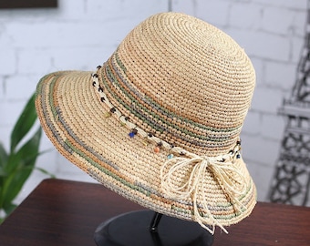 Raffia Straw Hat for Women, Straw Hat for Girl, Sun Hat for Women Girl, Summer Hat for Women，Beach Hat for Women, Foldable Hat,Gift for Her