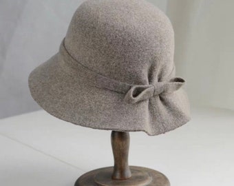 Adora Women Wool Soft Cloche Hat with Bow Trim Adora Women Wool Soft Cloche Hat with Bow Trim