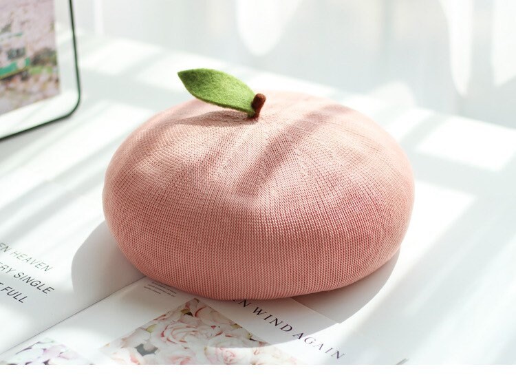 Handmade Beret Hat, Peach/Orange/Apple Beret Hat,Spring/Summer/Fall B…