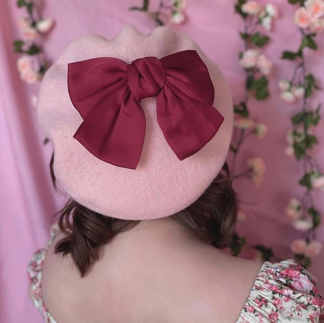 Women Berets Hat, Beret Hat With Removable Bow, Spring Fall Winter Girl