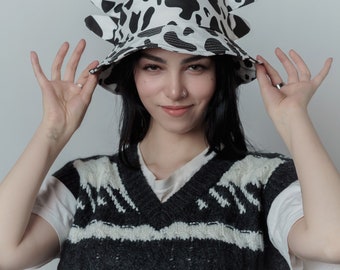 Cow print bucket hat, bucket hat for women, cute hat for women girl, gift for her, Christmas gift