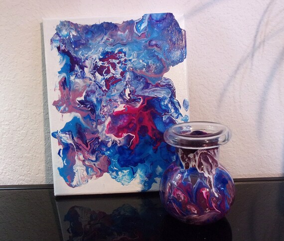 Set Original Acrylic Contemporary Art Painting and Small Vase
