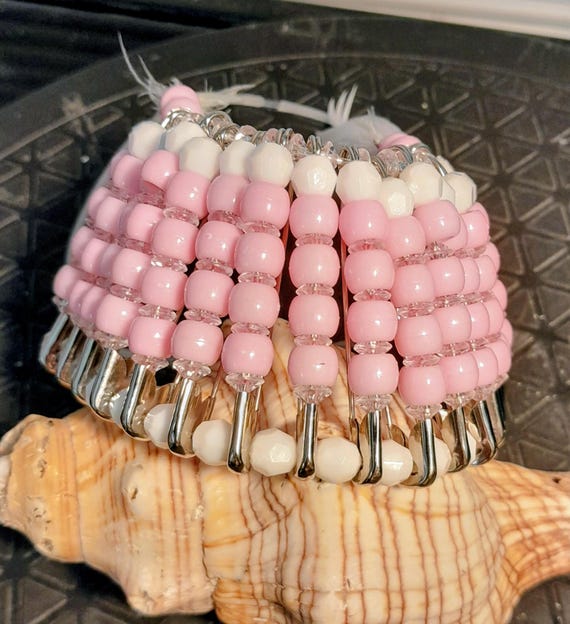 Beaded Headdress - Pink and White