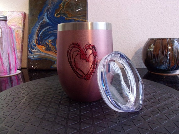 Heart Decal Stainless Steel 12oz Wine Tumbler with Lid and Straws