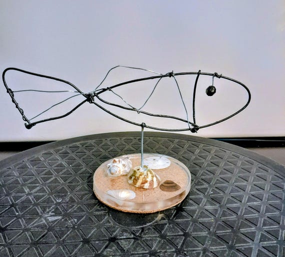 Seashells with acrylic base and wire fish - original table decoration