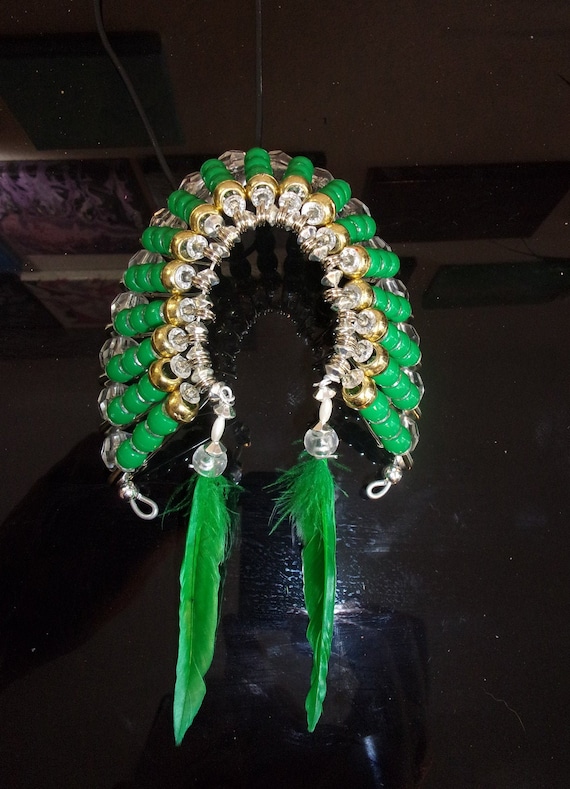 Beaded Headdress - Green & Gold