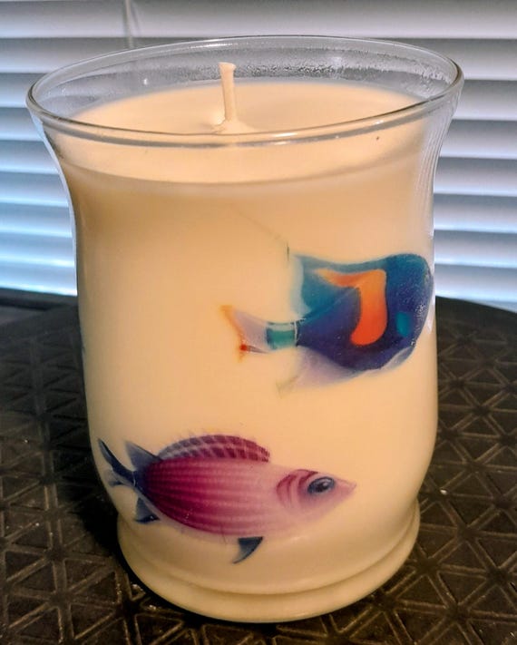 Handmade 16oz Vanilla Soy Candle, Fish Decals