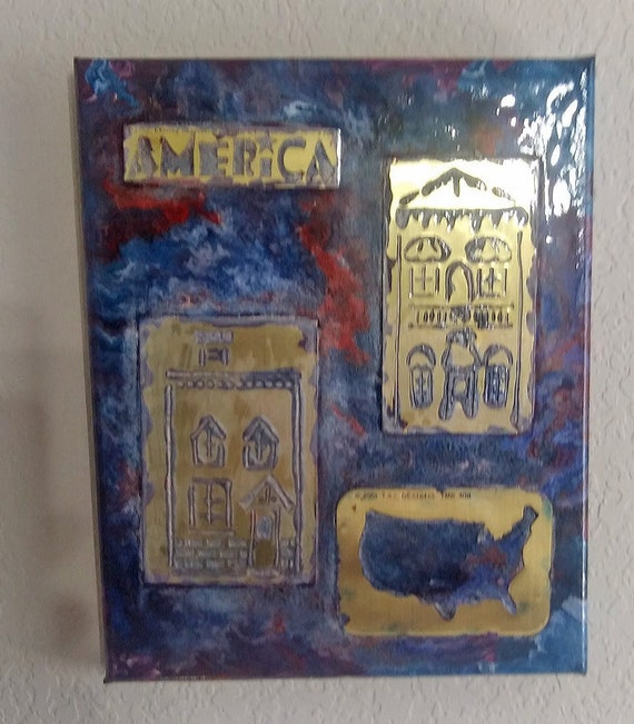 Original Acrylic Contemporary Art Painting with Brass - America