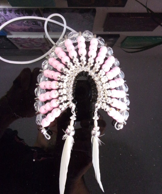 Beaded Headdress - Pink and Silver